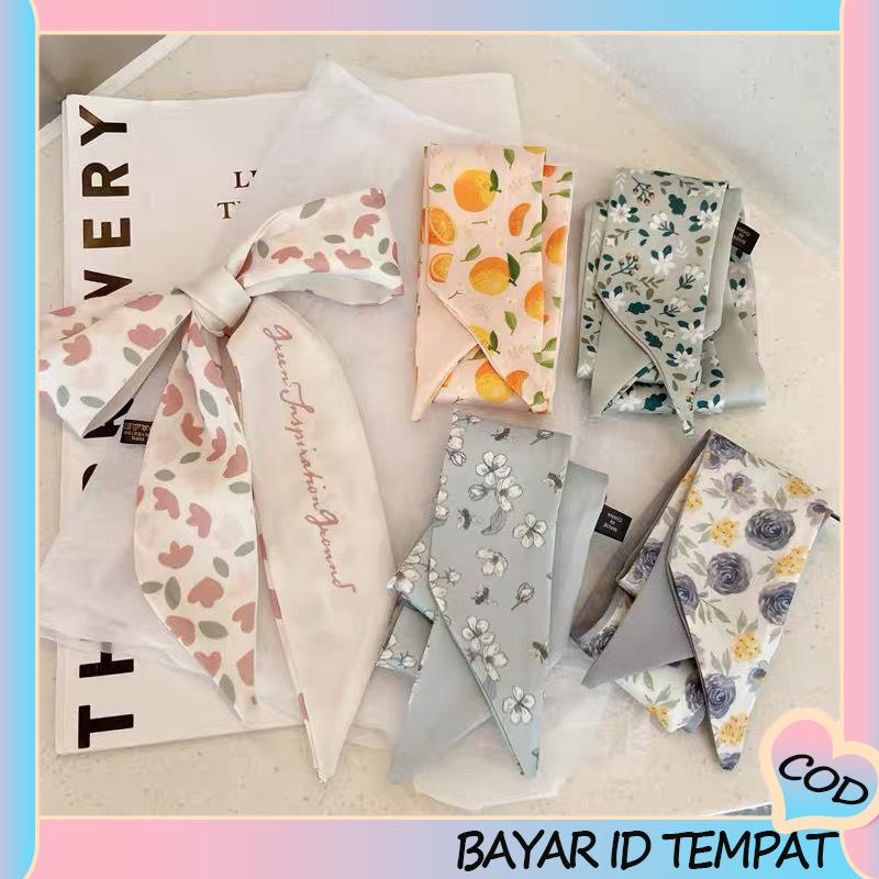 COD❤️ Gaya Korea Retro Syal Sutra Ikat Kepala Busur Pita Panjang Hiasan Kepala Wanita Fashion Aksesoris-A.one