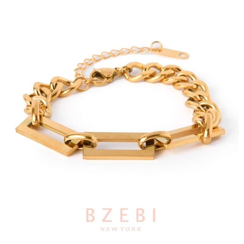 Bzebi Gelang Titanium Steel Lapis Emas 18k Hias Berlian Imitasi Gaya Korea Untuk Wanita 1062b-1 / 2