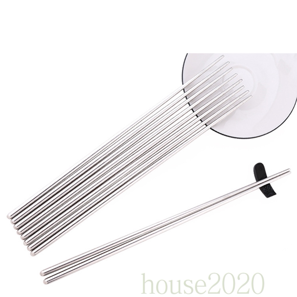 [house2020]1 Pair Stainless Steel Solid Long 36cm Chopsticks Reusable Handheld Kitchen Non-slip Cooking Tool