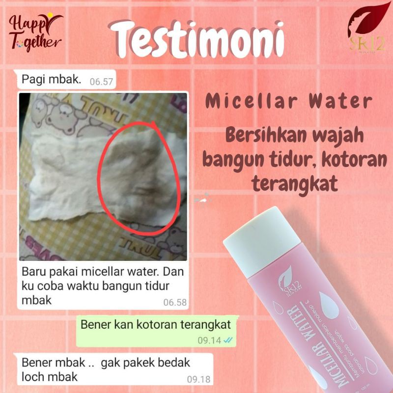 Clean Face Micellar Water SR12 - Pembersih Make Up Alami BPOM Mengangkat Kotoran Pada Wajah Melembabkan Kulit