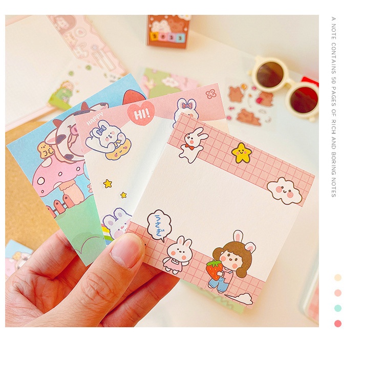 Sticky note dino Rabbit Bunga Pink Lucu Imut Memo Catatan Mini 8 x 8 cm Kertas Reminder Pengigat Notes