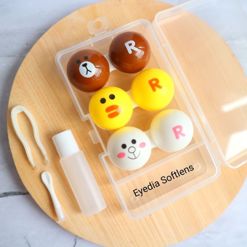 Tempat / kotak softlens set isi 3 tema LINE