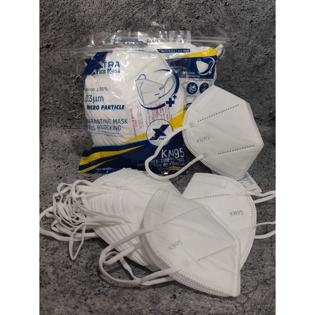 XTRA KN95 MURAH PUTIH ISI 10 - MASKER KN95 EARLOOP XTRA KEMENKES WHITE PUTIH 5PLY