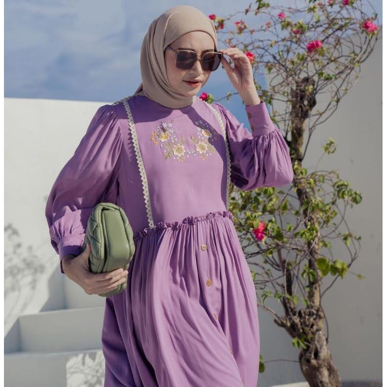 1KG MUAT 3PCS | SERAYA DRESS CRINCLE AIRFLOW BORDIR ASLI HITS OOTD MUSLIMAH SYARI FASHION GROSIR MURAH WANITA TERBEST SELLER