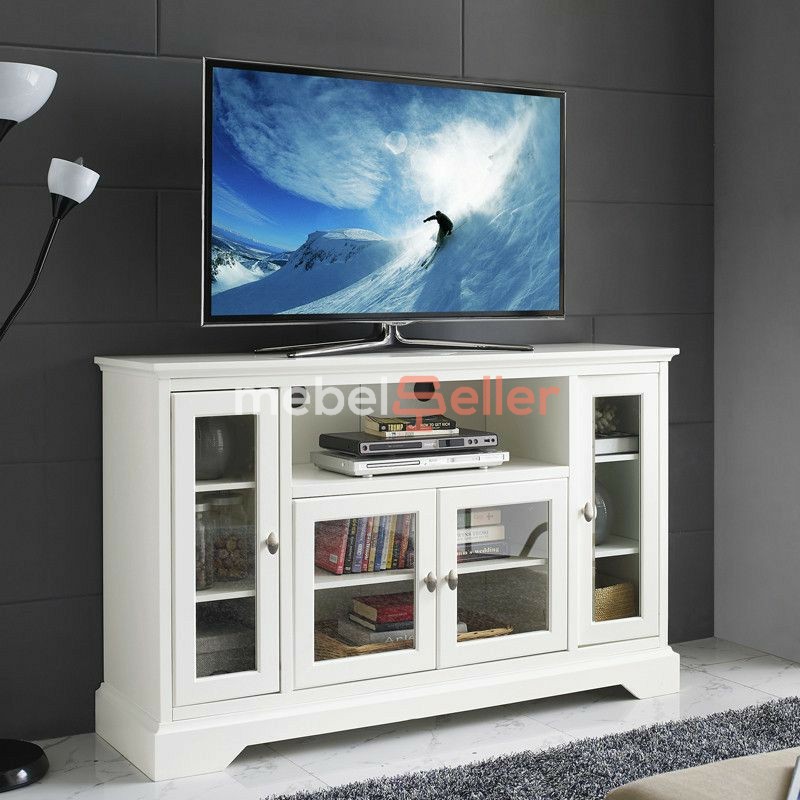 Meja bufet tv minimalis kayu duco putih, rak hias buku