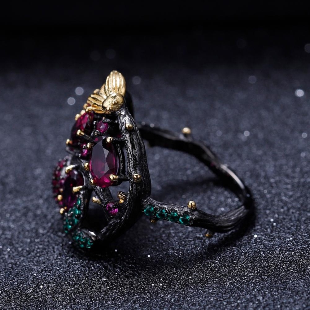 Hu Hu Hu Hu Hu Alat Bantu Pasang Kacamata♡ Cincin Wanita Desain Ranting Pohon Hias Ruby Imitasi Gaya Gothic Untuk Pestabanquethadiah