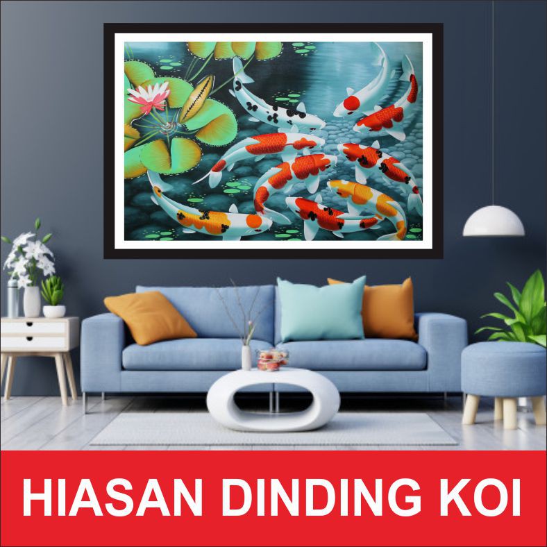 Dekorasi Hiasan Dinding Lukisan gambar ikan KOI ukuran 120x80-JUMBO