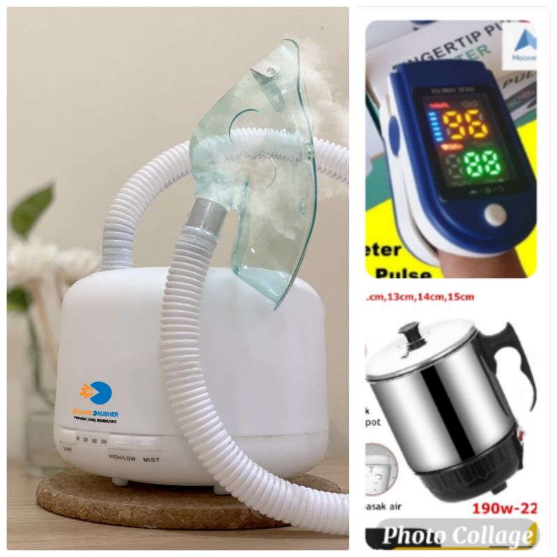Paket CCE+Oxymeter+Mug Plus (Oxycan/Thermogun/Tensimeter/Glukosameter). Covid Crusher bukan Nebulizer/Humidifier biasa, cara kerja mirip HFNC/HHO (High Flow Nassal Canula/Humidified Heated Oxygen) yang dibuat untuk penanganan covid namun sangat mahal
