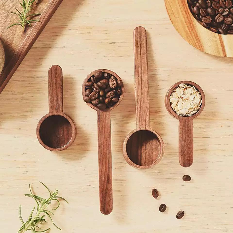 multifunction wooden coffee measuring spoon black walnut / sendok takar kayu serbaguna kopi gula bubuk susu