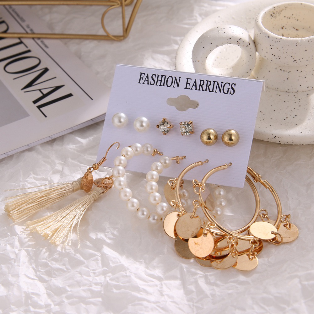 Set Anting Bohemian Rumbai Mutiara Akrilik Wanita Fashion Import