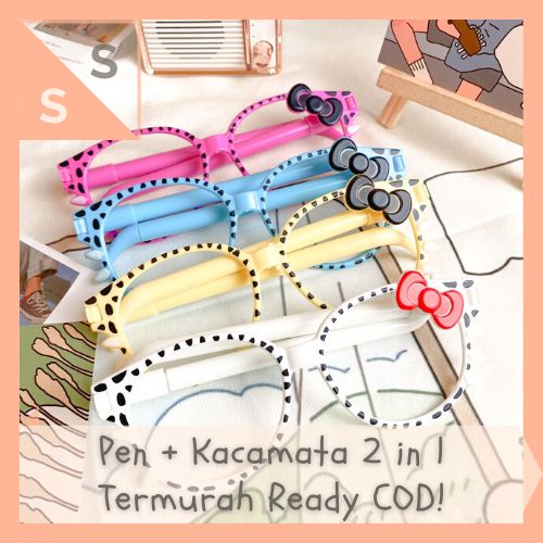 [simplyshop] Pen / Pulpen 2 in 1 Frame Kacamata Kucing Ribbon Cat Hello Kitty Fashion Glasses Cospla