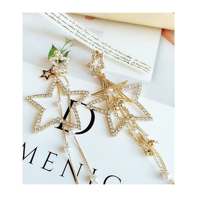 LRC Anting Tusuk Fashion Yellow Alloy Star Diamond Earrings D64447