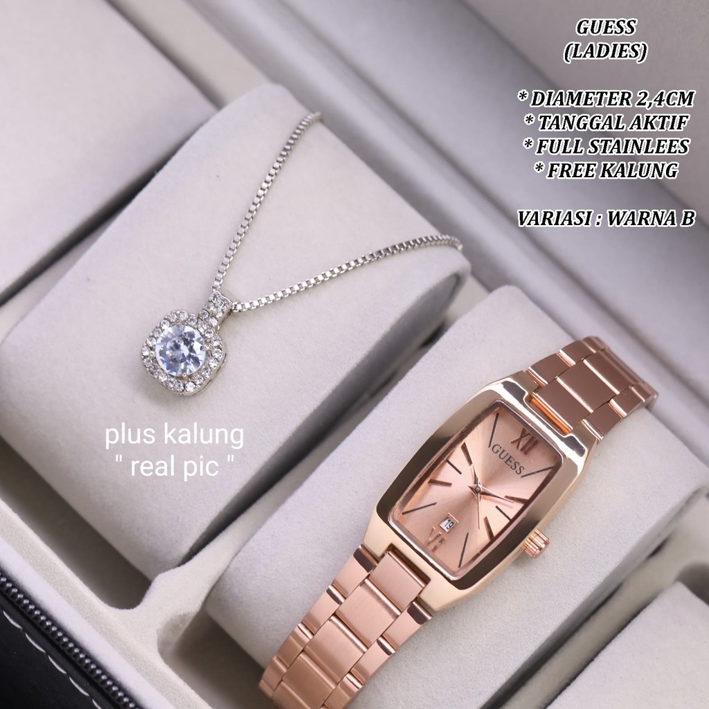 (BISA COD) JAM TANGAN WANITA FASHION RANTAI BODY SEGI TANGGAL AKTIF FREE KALUNG