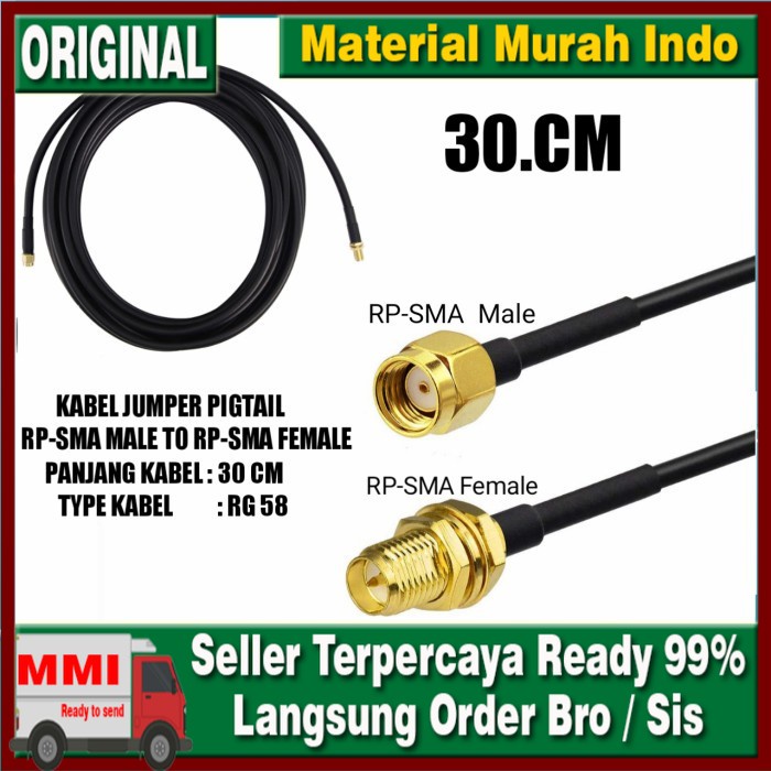 Kabel Jumper Pigtail RP SMA Male to RP SMA Female 30cm