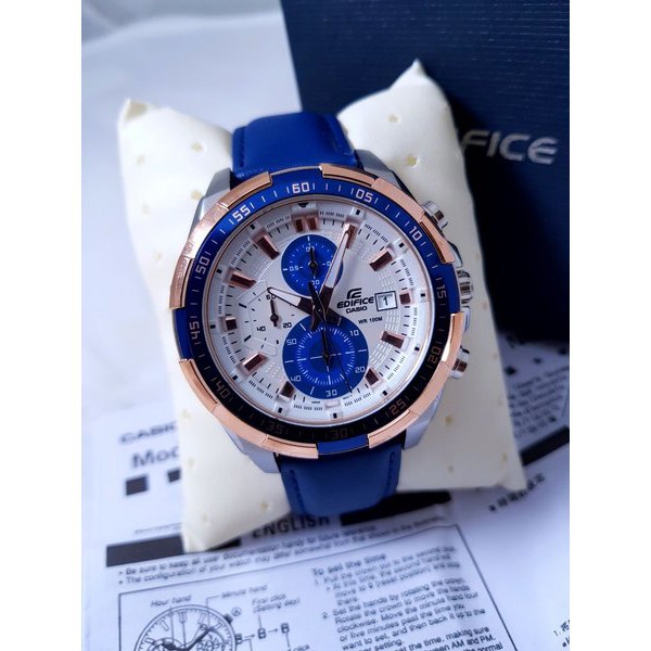 Casio Edifice Original Japan EFR 539L - 1Av Leather Blue Dial White