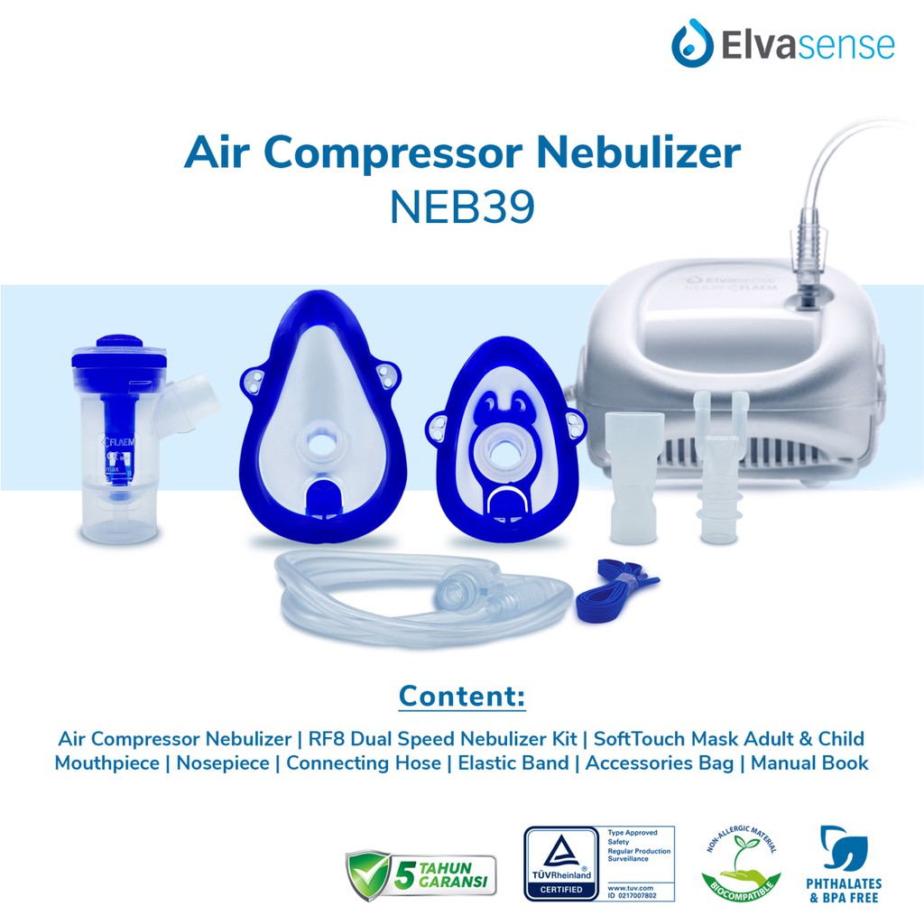 Nebulizer Udara Dual Speed Elvasense Type NEB39 + Nasal Washer Kit (bundle)