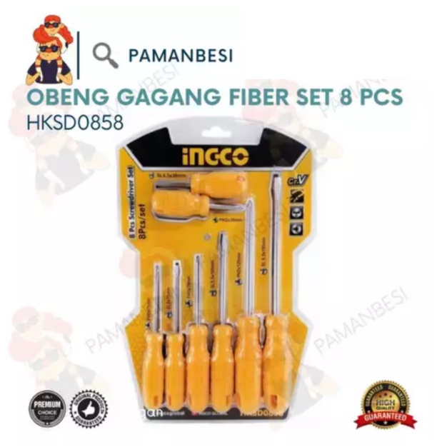 Screwdriver / Obeng Set Gagang GG Fiber 8 Pcs / Set HKSD0858 INGCO