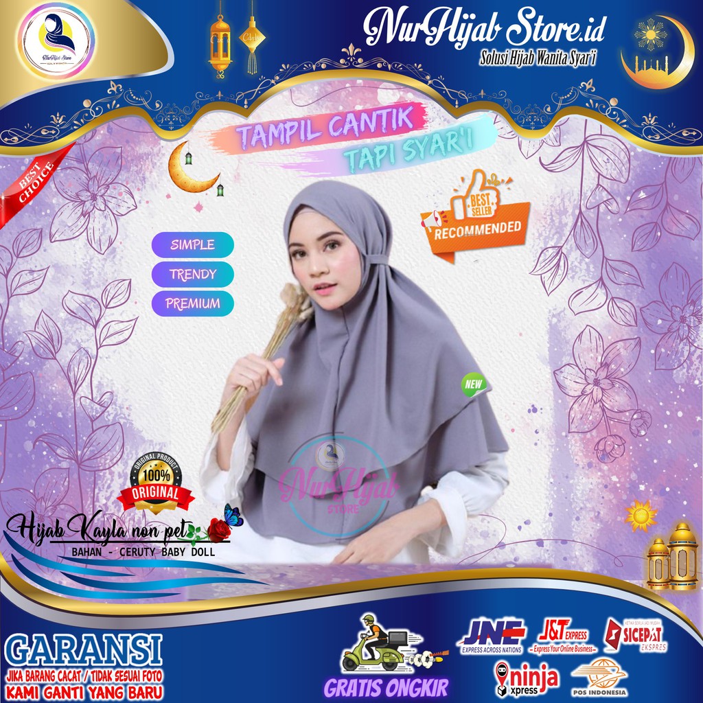 Hijab Jilbab Kerudung Bergo Instan Wanita Cantik Syari Ceruty Motif Tali Belakang 2 Layer Terbaru