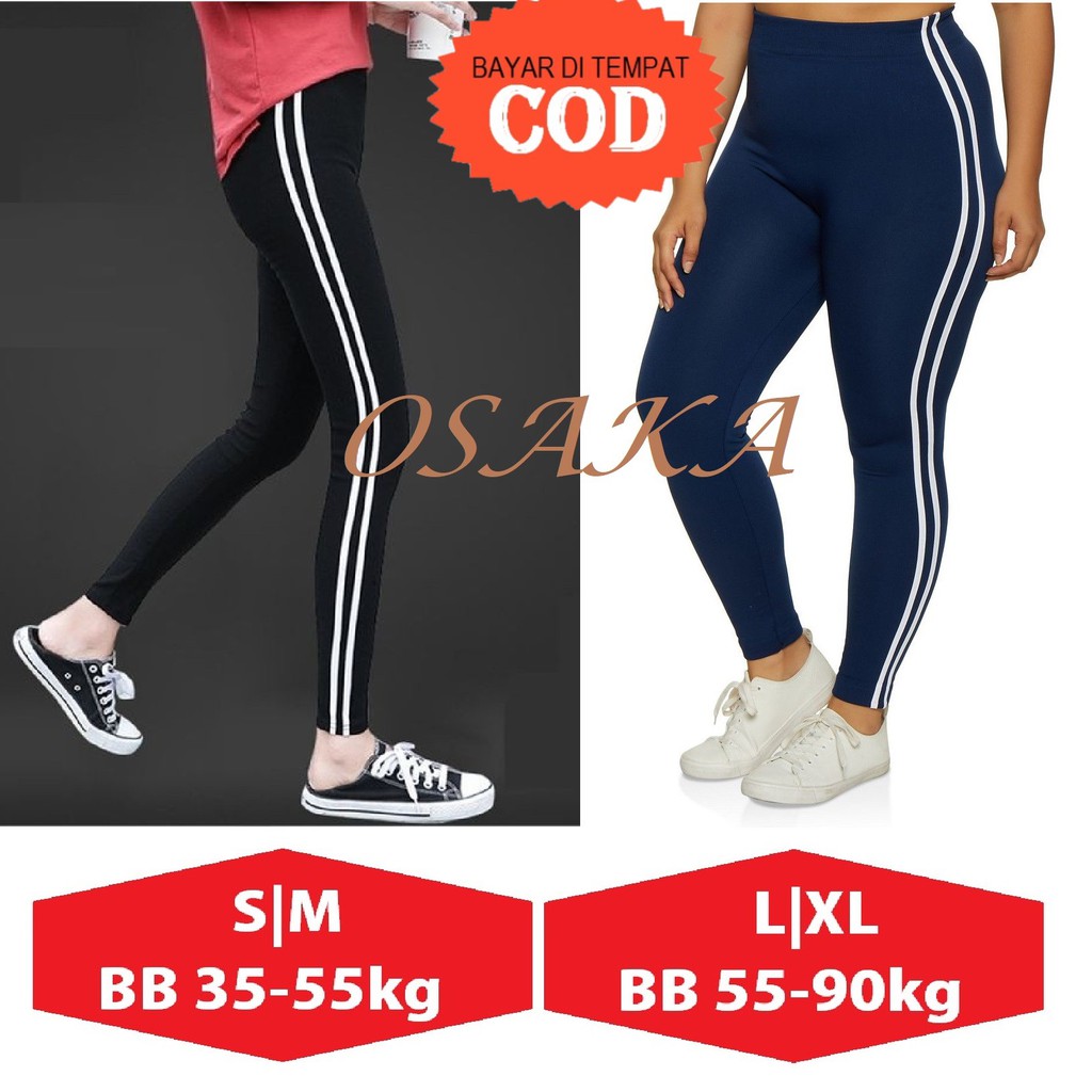 Celana Legging Garis 2 Kekinian bahan ADEM Super Stretch Celana Leging Korea Lejing sport Strit Cewek