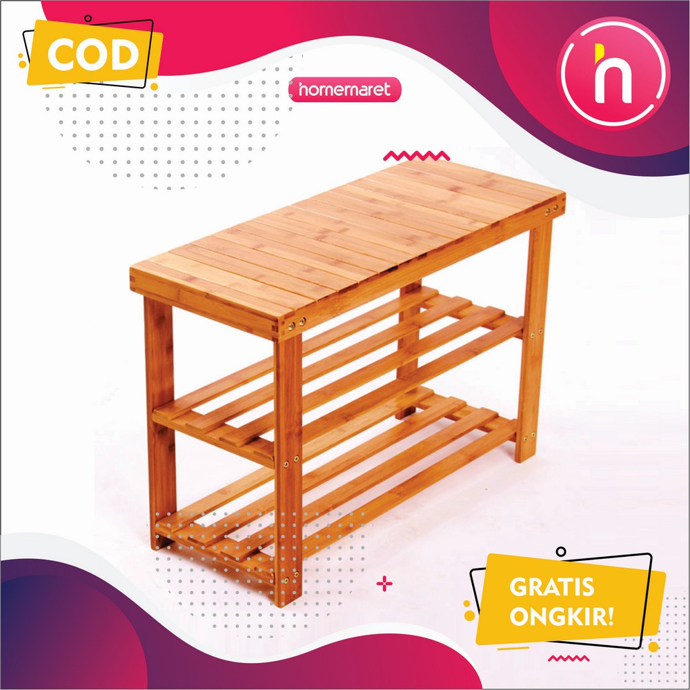 RAK SEPATU KAYU MULTIFUNGSI WOODEN - PENYIMPANAN - BANGKU KECIL