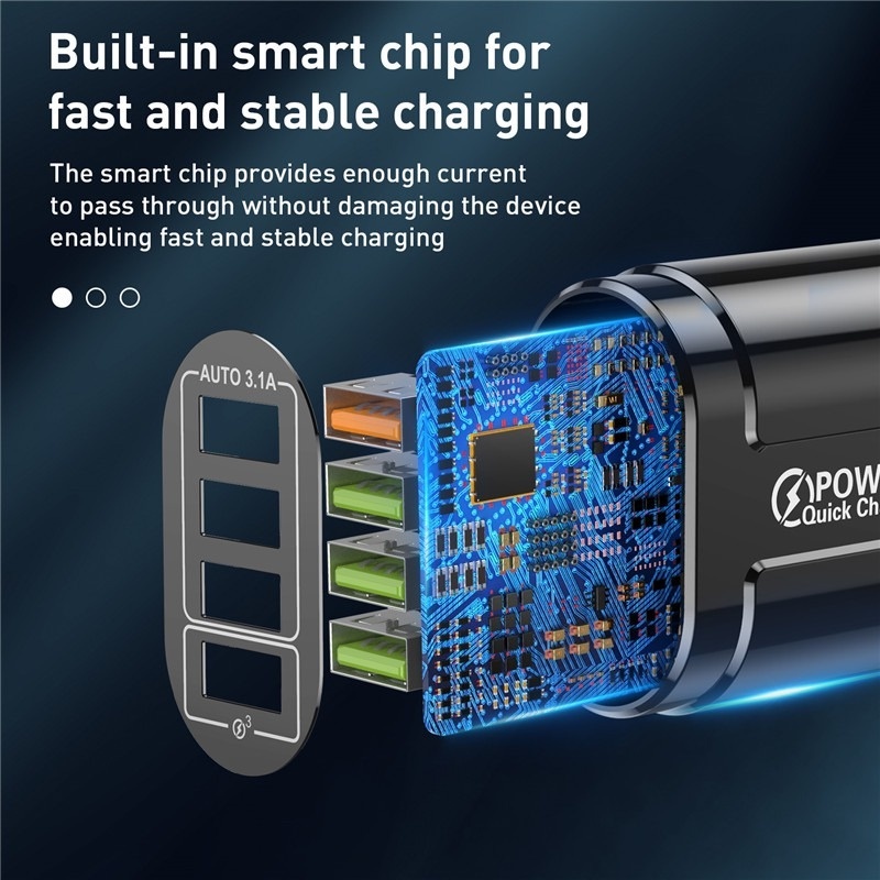 Adapter Charger Dinding 4 Port USB QC 3.0 Fast Charging Plug EU / US Portable Untuk Android / Travel