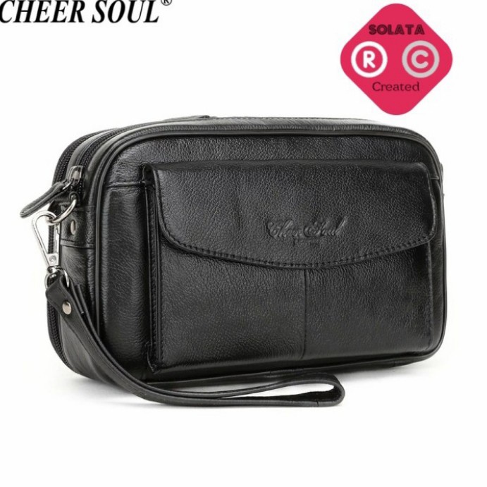 Handbag Kulit Asli - Clutch Pria Kulit Asli Black