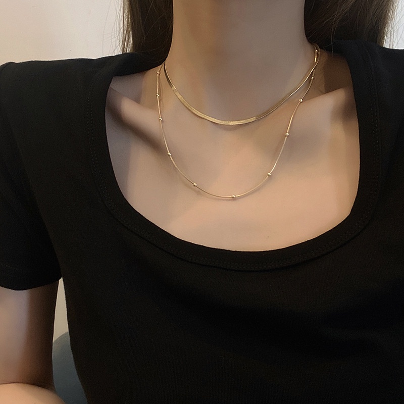 BISA COD Kalung Rantai Dua Lapis Temperamen Fashion Aksesoris Baru Korea  Kalung Wanita 808N1