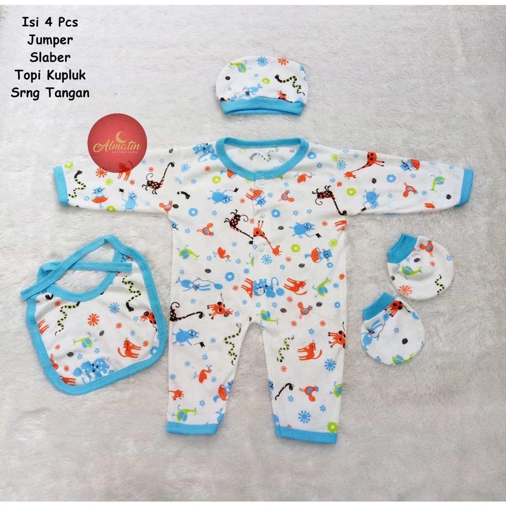 Baju Bayi Setelan Jumper Set 4 In D'noorfa / 4 In 1 Jumper Set Bayi Slaber Topi dan Sarung Tangan