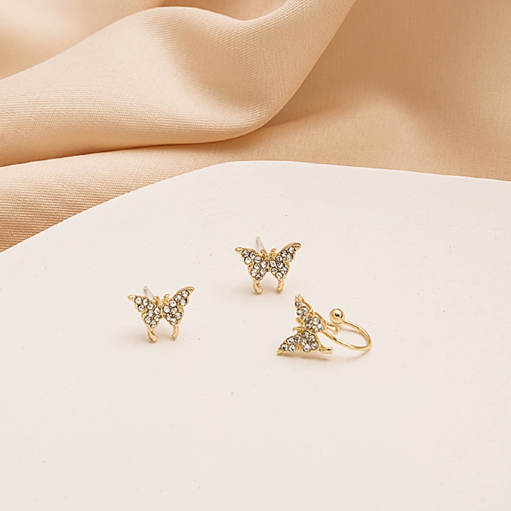 Anting Klip Tanpa Tindik Bentuk Kupu-Kupu Warna Emas Untuk Wanita