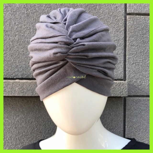 Melonmint Handmade Turban Hijab Instan Instant Wanita Warna Abu Motif Garis Grosir