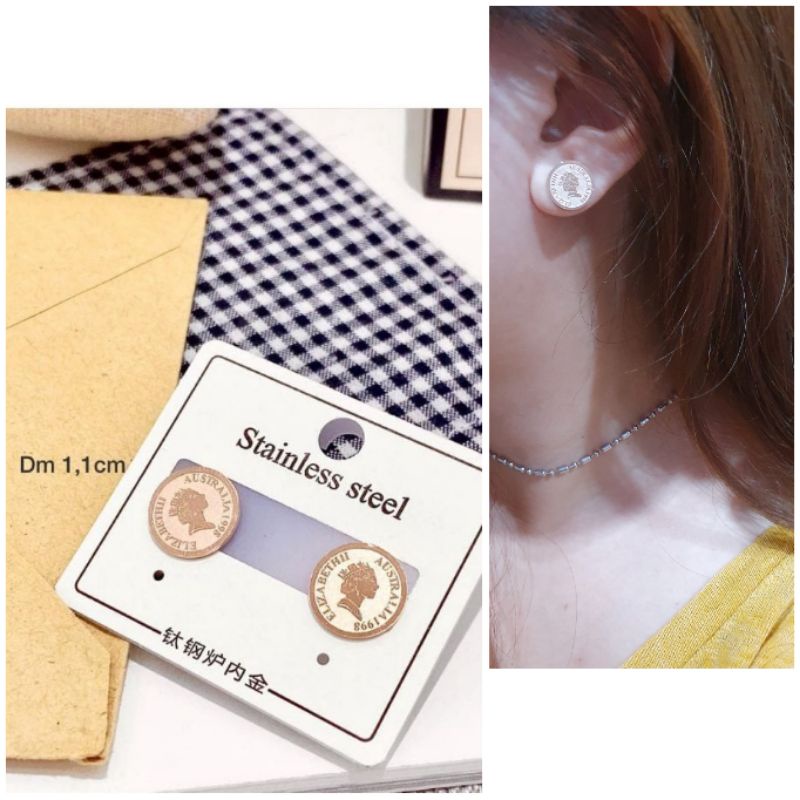 Anting Titanium Stainless steel ori anti karat Earring rosegold Premium Quality at0199