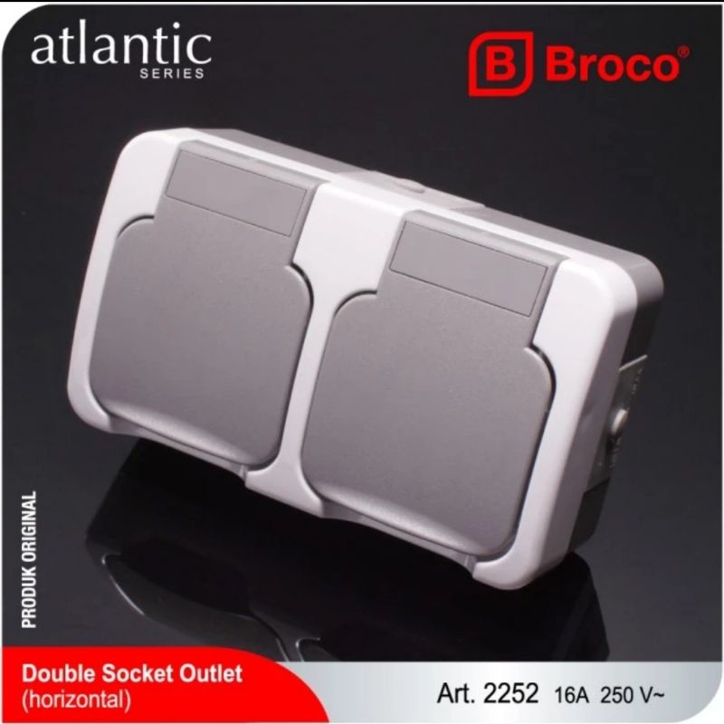 BROCO STOP KONTAK 2 LUBANG TUTUP WATERPROOF ATLANTIC 2252 HORIZONTAL / STOP KONTAK 2 LUBANG OB TUTUP BROCO ATLANTIC 2252 HORIZONTAL