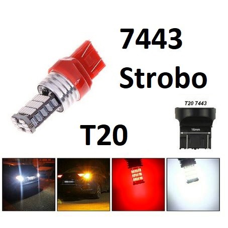 Lampu LED T20 7443 45 SMD REM tancap kaki 4 Strobo merah Mobil bohlam
