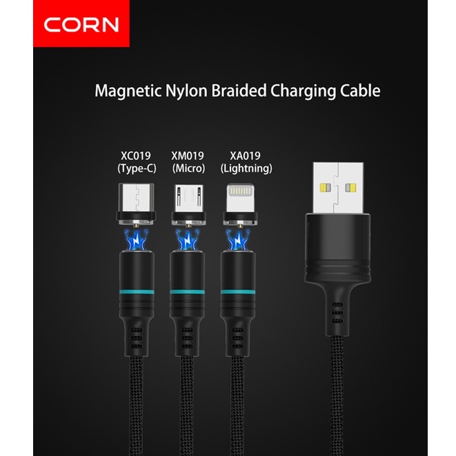 CORN  360° Magnetik Cepat Pengisian Daya Kabel Untuk iPhone/Micro/Type C Kabel Data Charger Magnetic