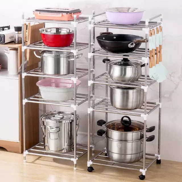 Rak Panci Dapur Dari Bahan Stainless Steel 5 Susun BIsa Rak Portable 5 Susun Rak Serbaguna