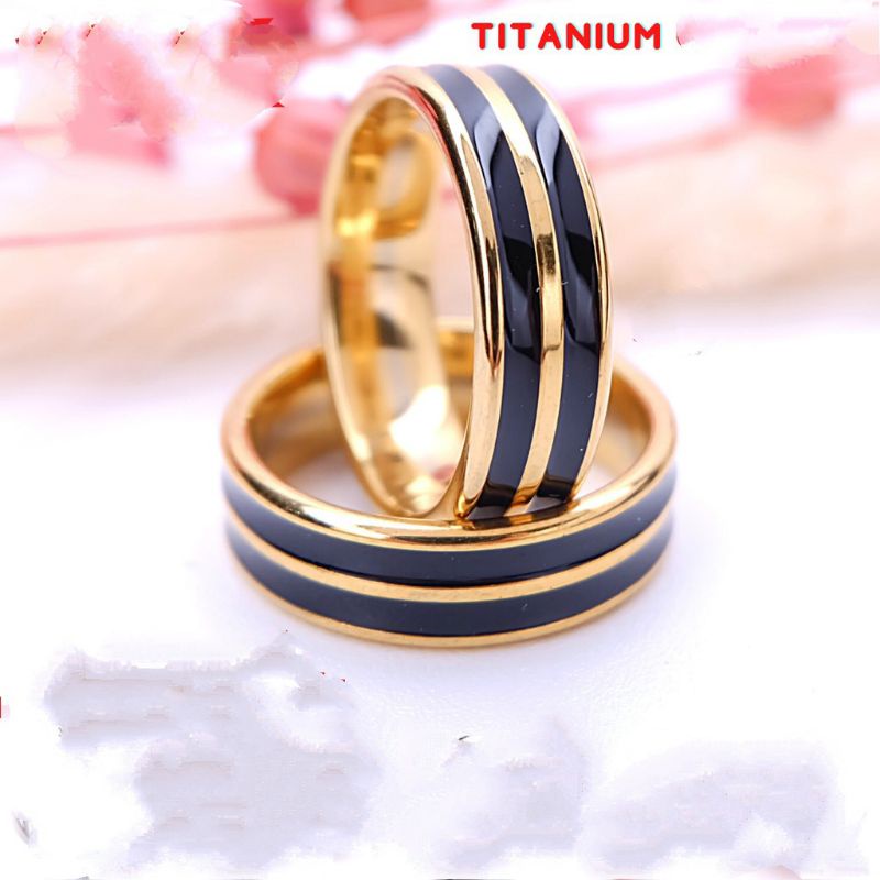 CINCIN TITANIUM RING KOMBINASI SETREP KUNING AMA HITAM