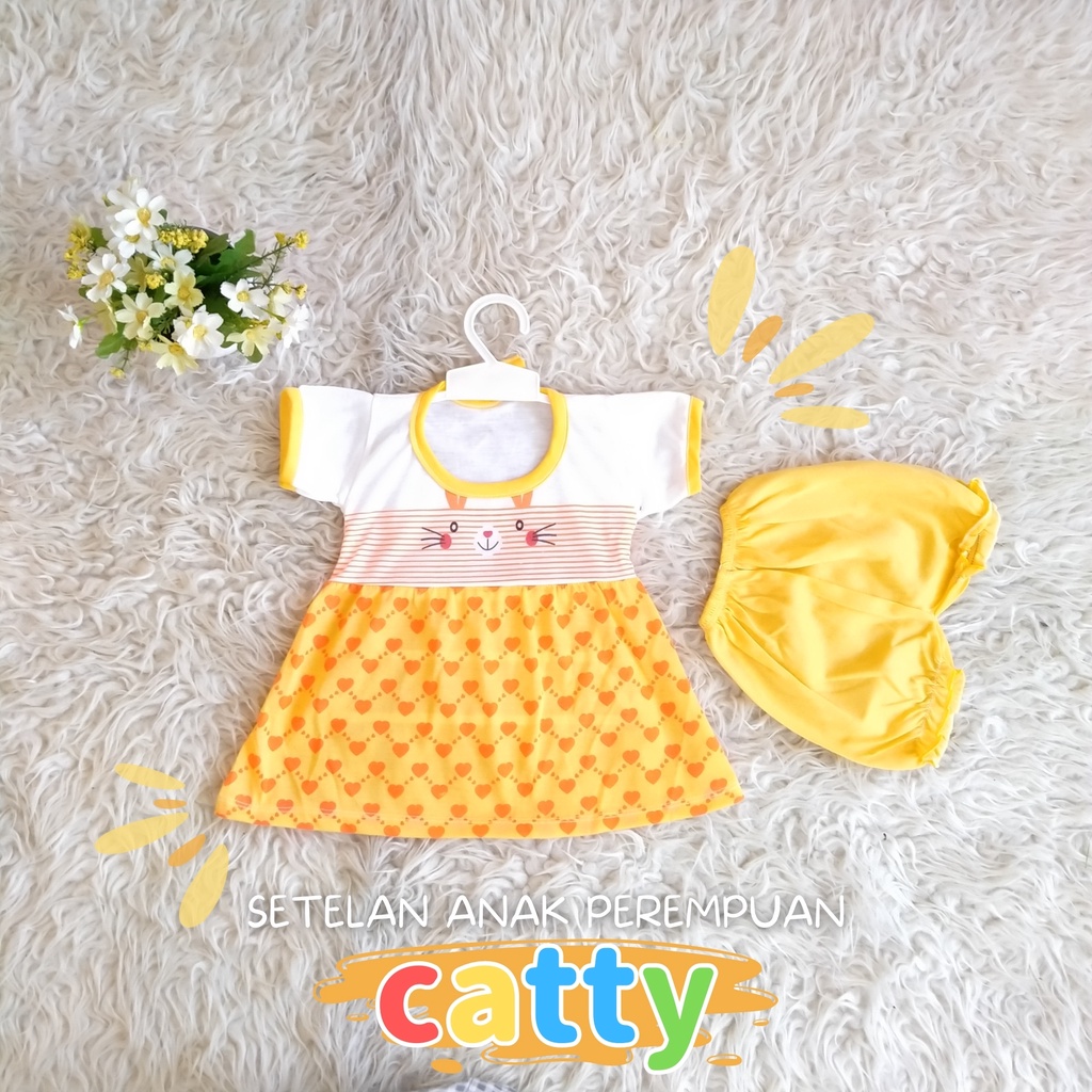 Setelan Ruffle bayi perempuan motif caty Set baju anak cewek Setelan Anak Unisex / Set Baju Pendek / Kaos Anak Motif Karakter