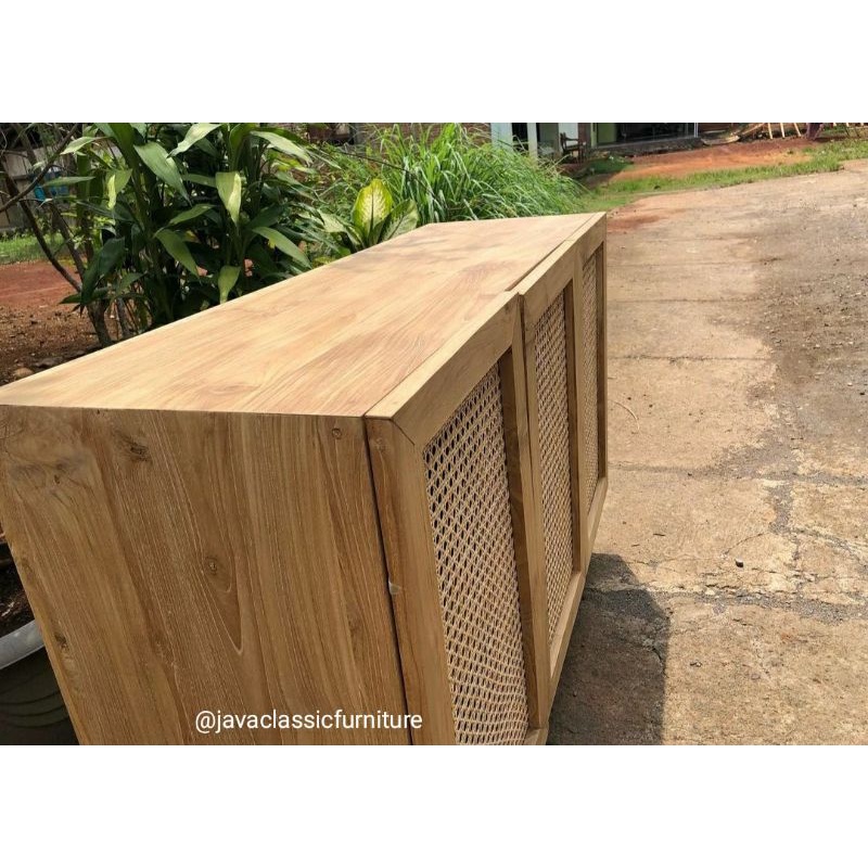 BUFET TV RETRO ROTAN NAKAS MINIMALIS ROTTAN BAHAN KAYU JATI SOLID UKURAN 150x45x80 cm-4