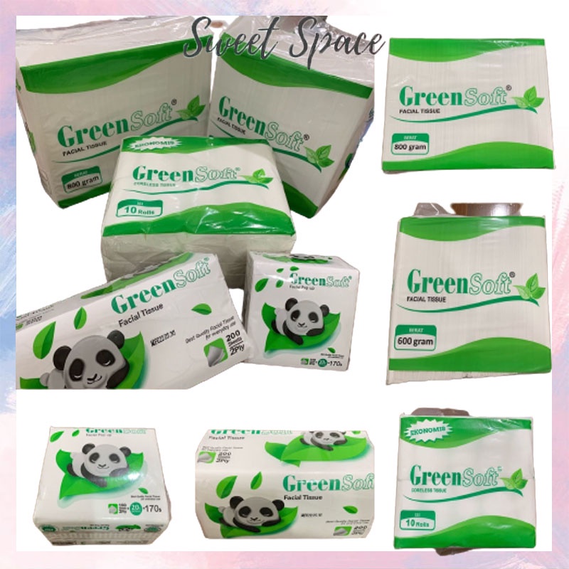 TISSUE GREEN SOFT BERBAGAI MACAM VARIASI SUPER HALUS ISI 200 SHEET, 170 SHEET, 800GR, 600GR, 10 ROLL [SWEETSPACE]