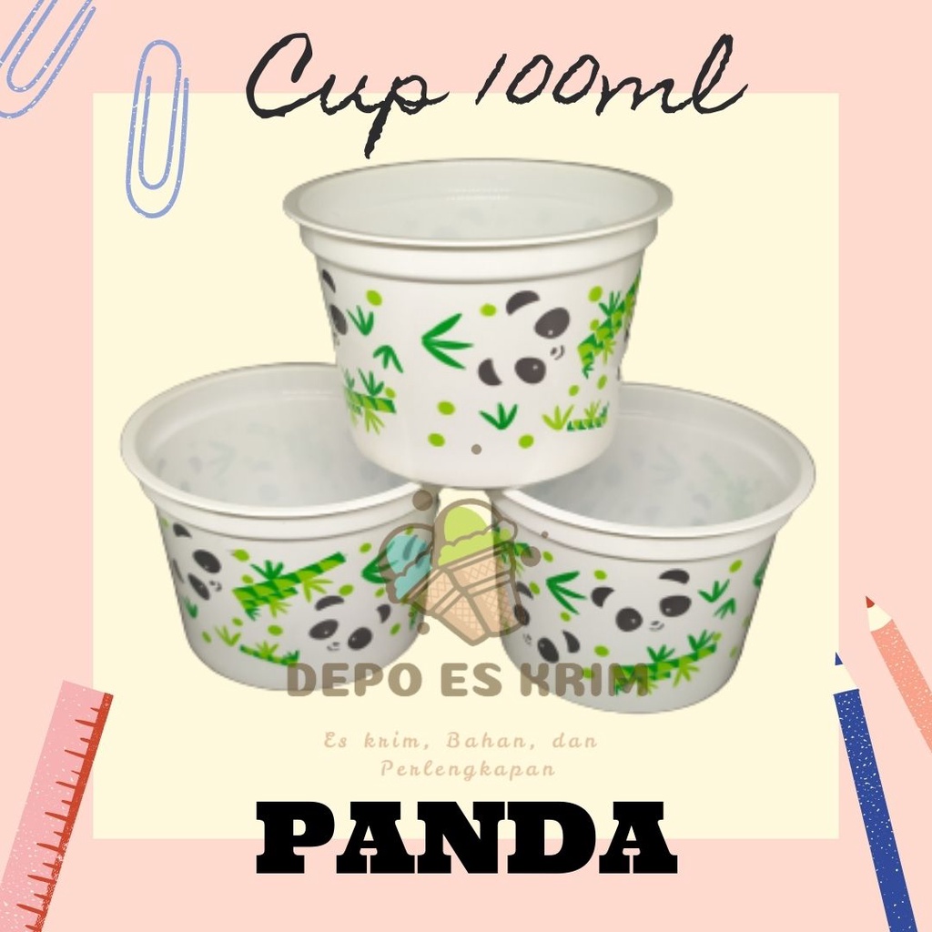 GROSIR 2000 pcs Ice Cream Cup Plastik 100 ml Motif Printing (lengkap Sendok Tutup Es Krim Murah 100ml)