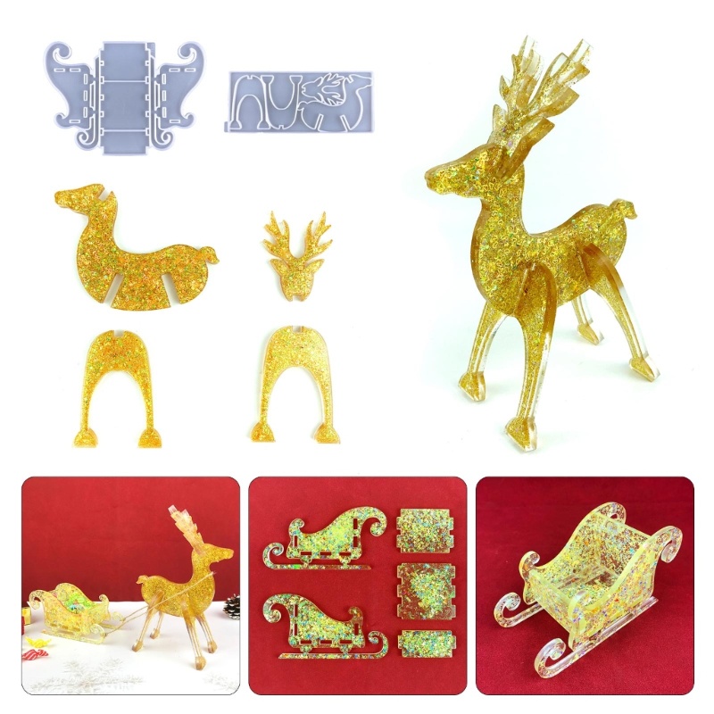 SIY Reindeer and Santa's Sleigh Resin Silicone Mold for Jewelry Container Home Decor