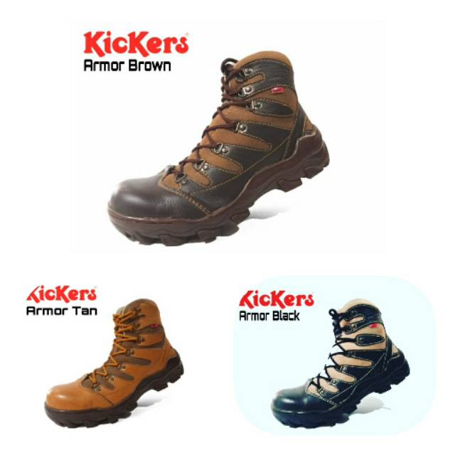 Sepatu boots safety kulit kickers armour murah import kerja pria