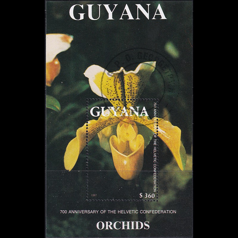 

Prangko Guyana 1991 - The 700th Anniversary of the Swiss Federation - Orchids - Minisheet