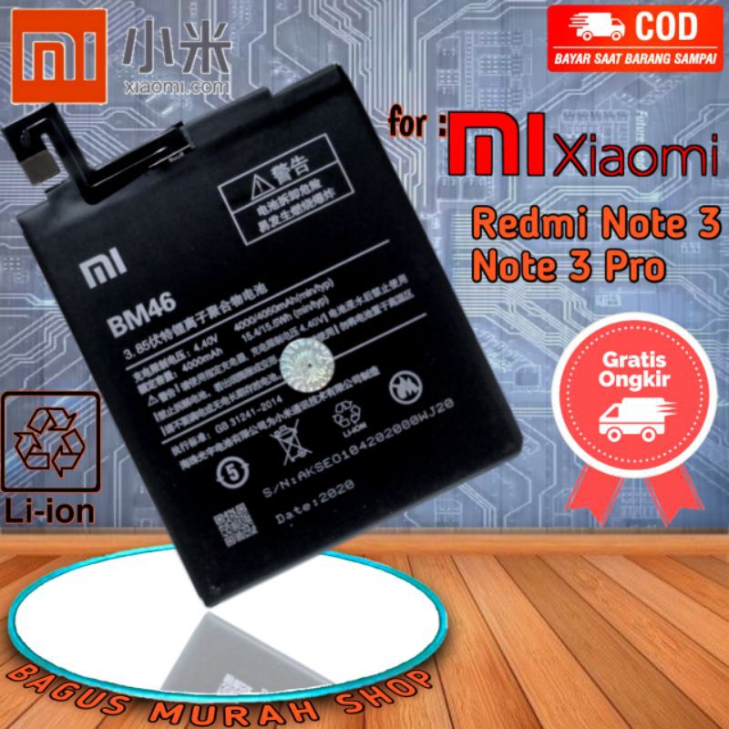 Baterai Battery Batre Redmi Note 3 BM46 batrai hp redmi Note 3 Pro BM 46  BM-46 Original fc