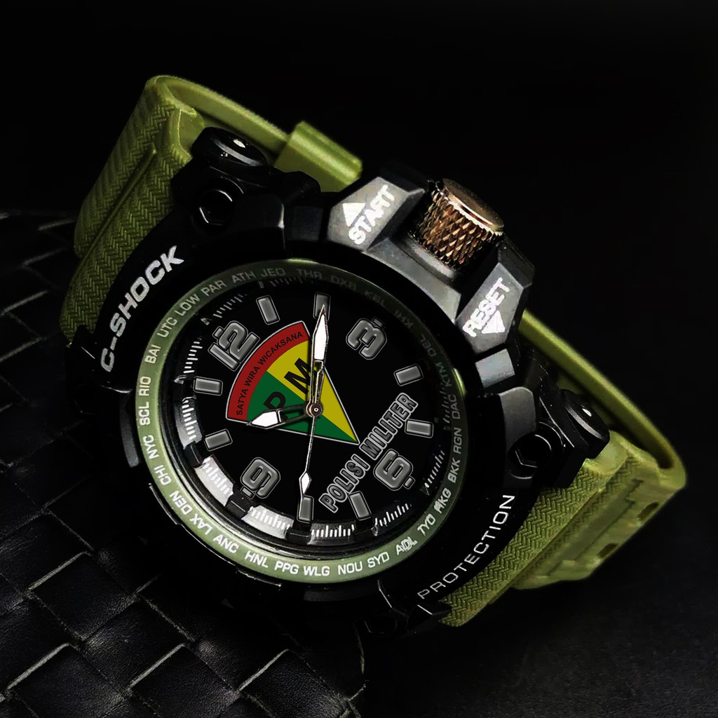 (EXCLUSIVE) JAM TANGAN PM TNI AD - &quot;POLISI MILITER&quot; .  STRAP RUBER HIJAU ARMY