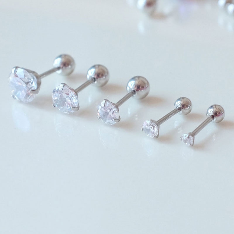 1 Pcs Anting Mini Stainless Steel Tulang Rawan Tragus Mode Kristal Anting Zirkon Simple Penjualan Panas Mode-Won