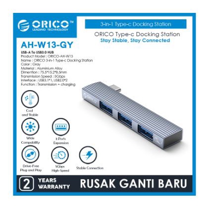 Type-c to usb A hub orico 3 port 2.0 3.0 5Gbps 480Mbps 3in1 docking station for pc cpu laptop ah-w13 ahw13 13 - Terminal usb3.0