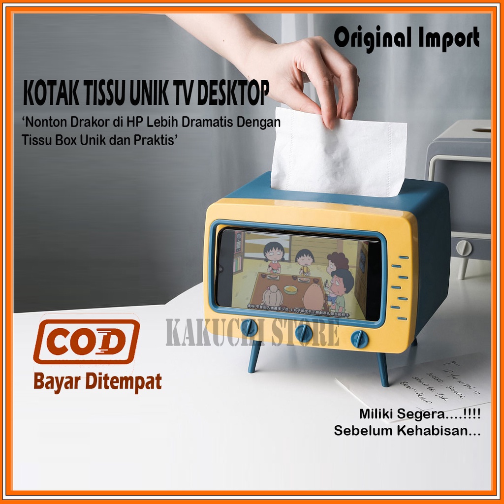 Kotak Tempat Tissue TV Box Organizer Bentuk TV Retro Tempat Tisu + Stand Phone Holder Home Office De