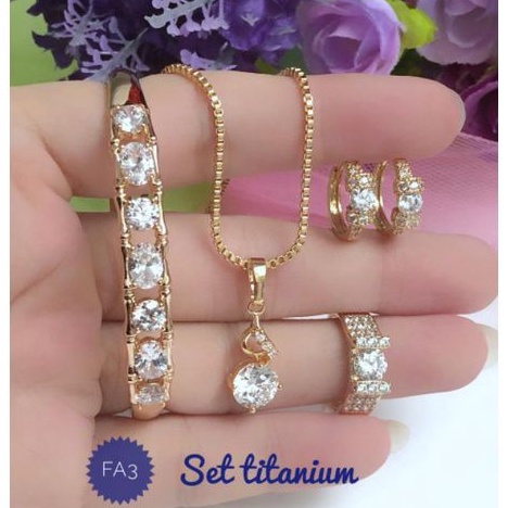 (JUN) TERMURAH Set Perhiasan Lapis Emas Xuping Gelang Kalung Anting Cincin Berlian Titanium Gold
