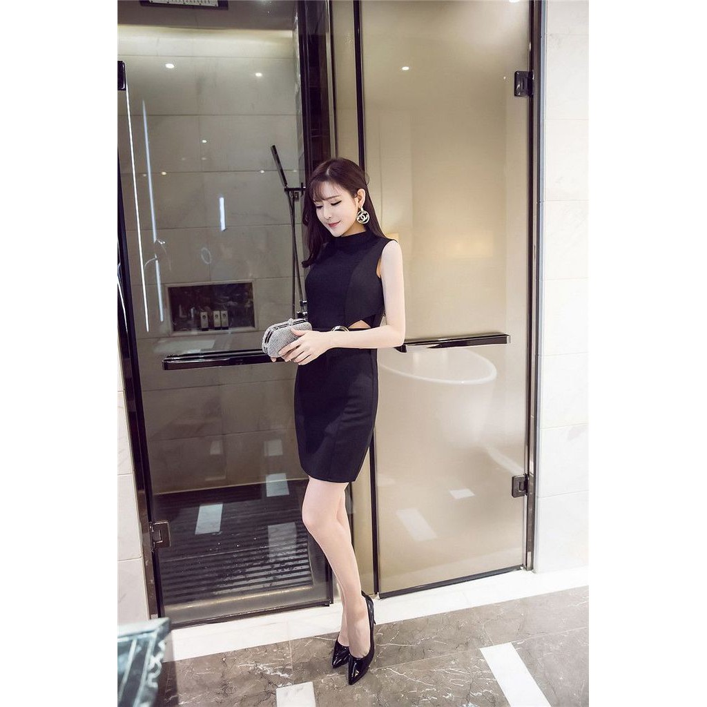 4255436 Dress Black Slim Fit Cotton, texture, back zipper (S,M,L)